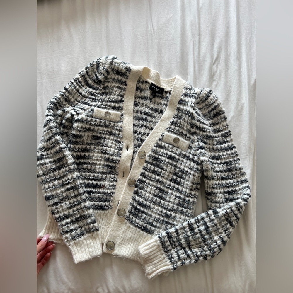 Express Black and White Cardigan Sweater